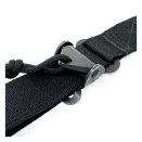 Quick release cam buckle mounted on a black rifle sling