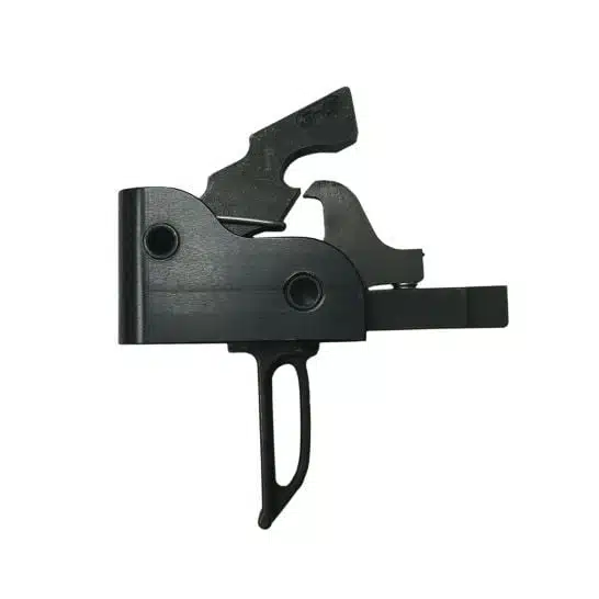 PSA Custom Drop-In AR-15 trigger, black housing with skeletonized straight shoe, side view