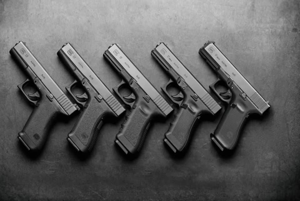 Five Generations of Glock 17 Pistols