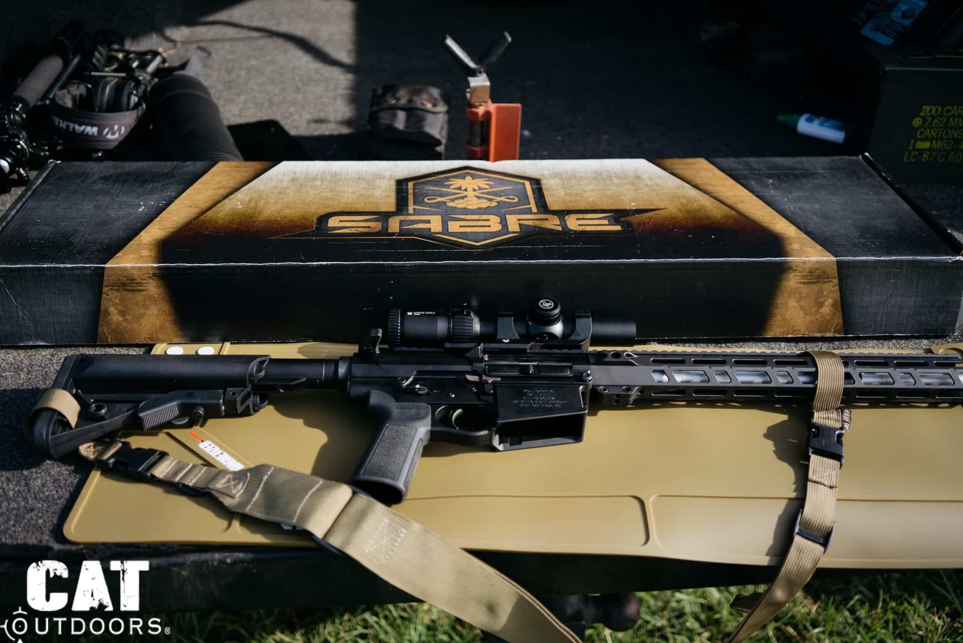 PSA Sabre-10 with the Vortex Strike Eagle 1-8x24 in the truck bed at the range