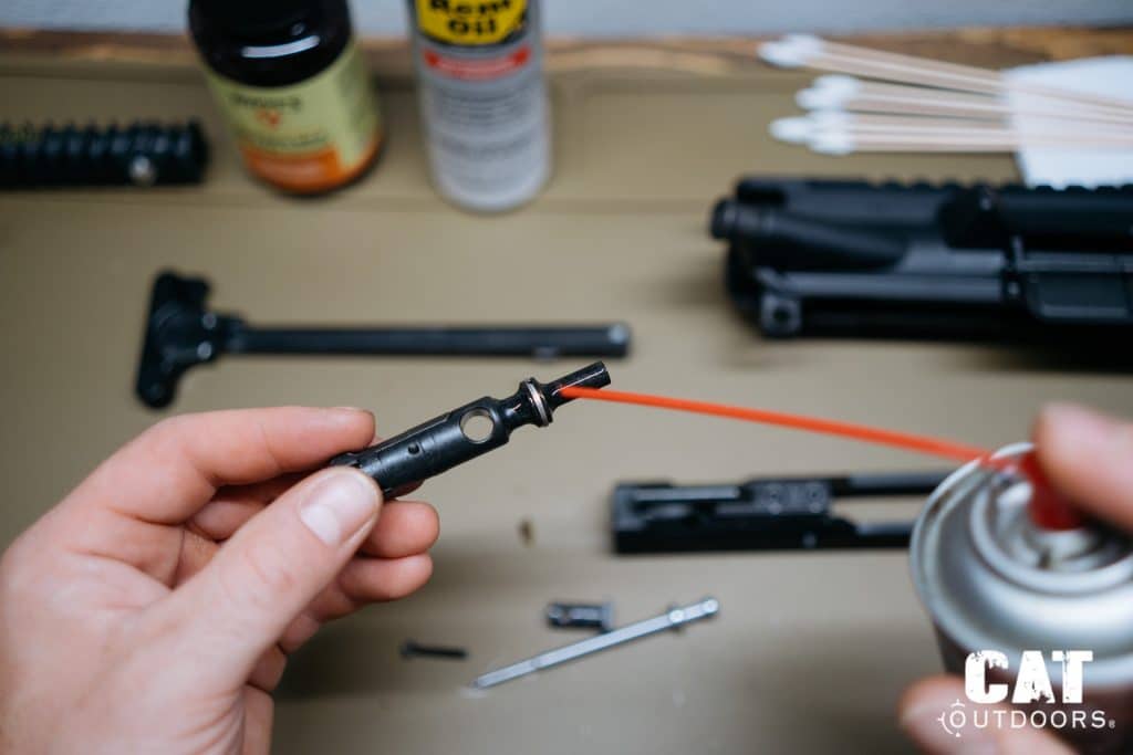 AR-15 Cleaning Applying Solvent on Bolt Tail