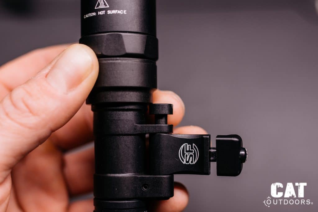 Close-up of the Low-Profile Mount with pivot screw partially extended, demonstrating the captive design