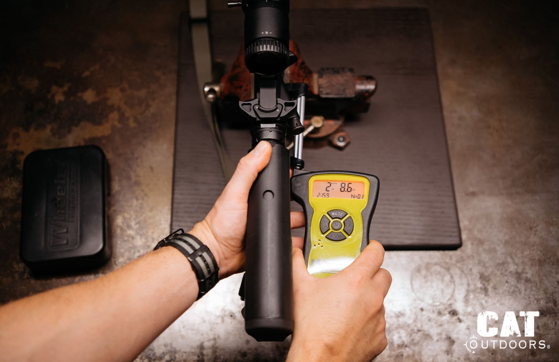 Measuring TriggerTech Diamond trigger pull weight with a Wheeler digital trigger pull gauge reading 2 lb 8.6 oz
