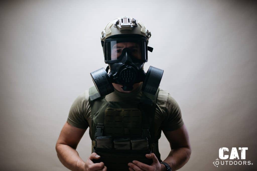 Mira Safety CM-8M worn with NBC-77 SOF filters mounted on both ports