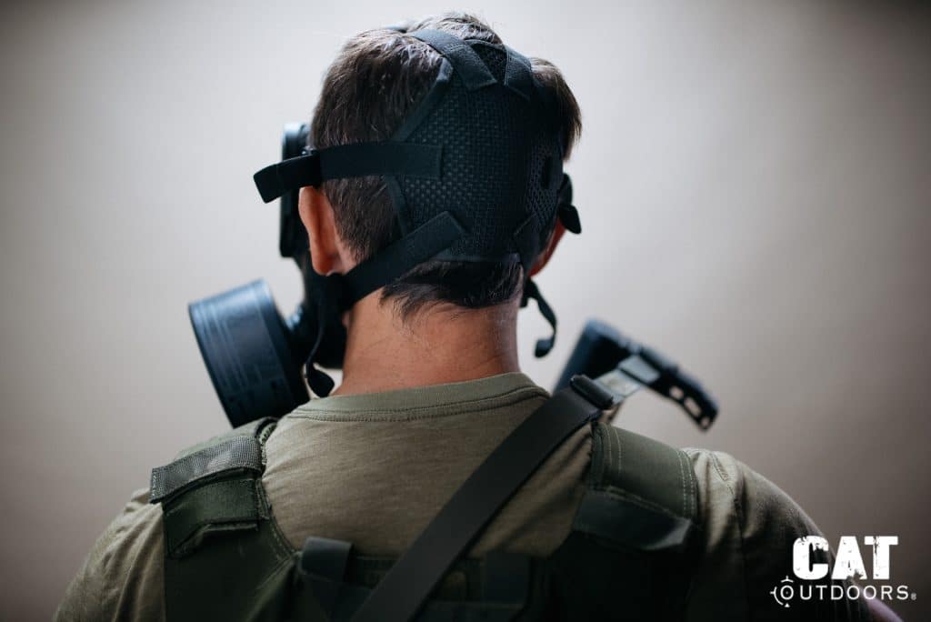 Rear view of the Mira Safety CM-8M six-point mesh head harness