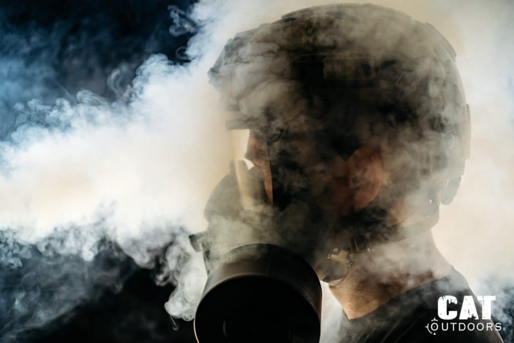 Mira Safety CM-8M engulfed in smoke during seal testing