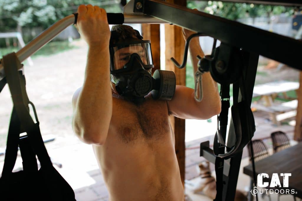 Chin-ups while wearing the Mira Safety CM-8M with NBC-77 SOF filter