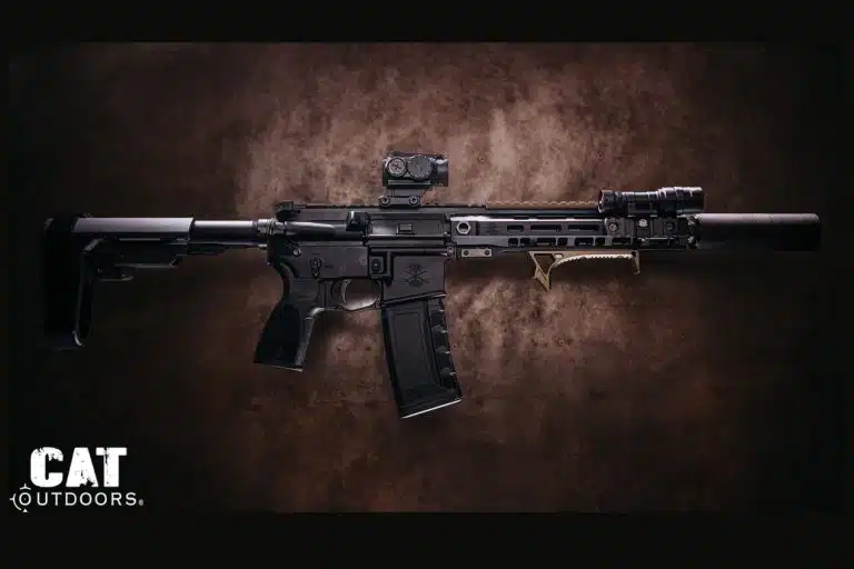 Completed PSA Sabre 300 Blackout suppressed build, full right-side profile with CMMG ZEROED 36K, Primary Arms GLx MD-21, and SureFire Scout Light Pro