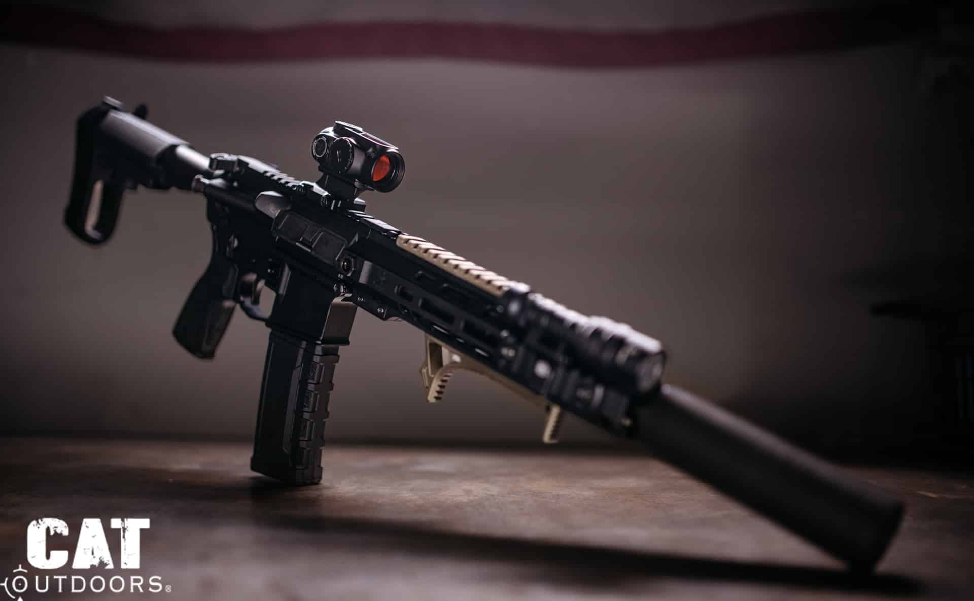 The finished rifle from our PSA Sabre 300 Blackout review, fully assembled and suppressor-ready