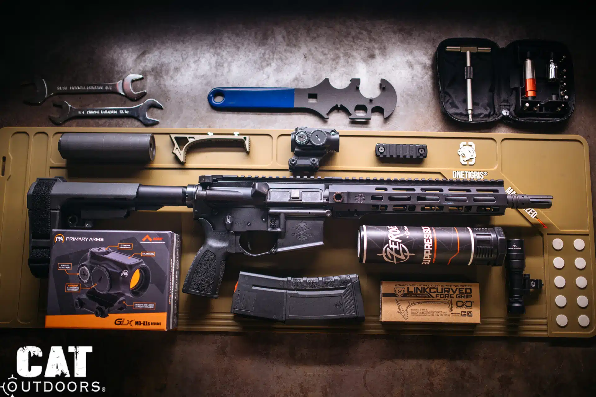 PSA Sabre 300 Blackout build: rifle and parts laid out on table for assembly