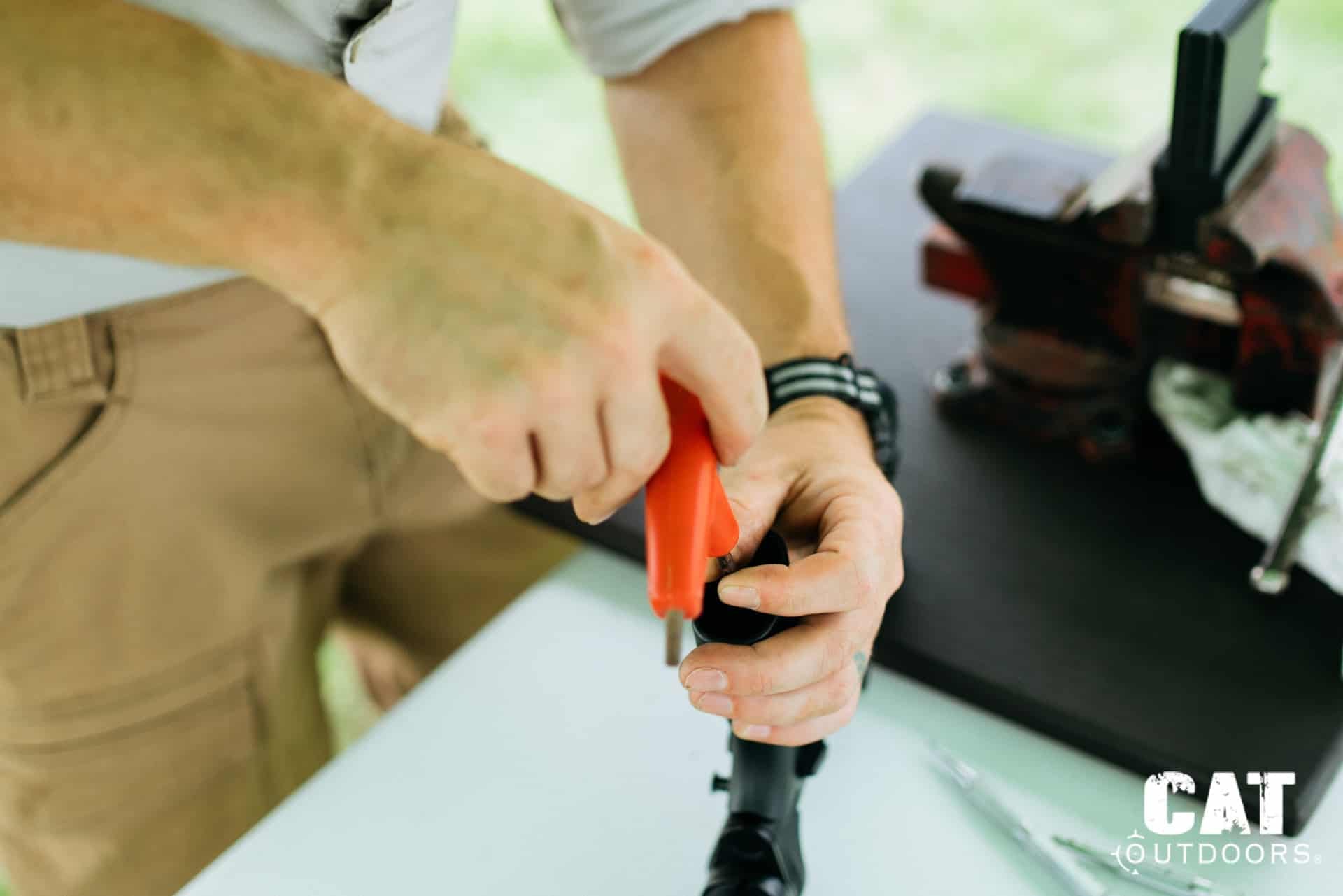 LaRue trigger swap at the range bench: driving the trigger pins with a T-handle
