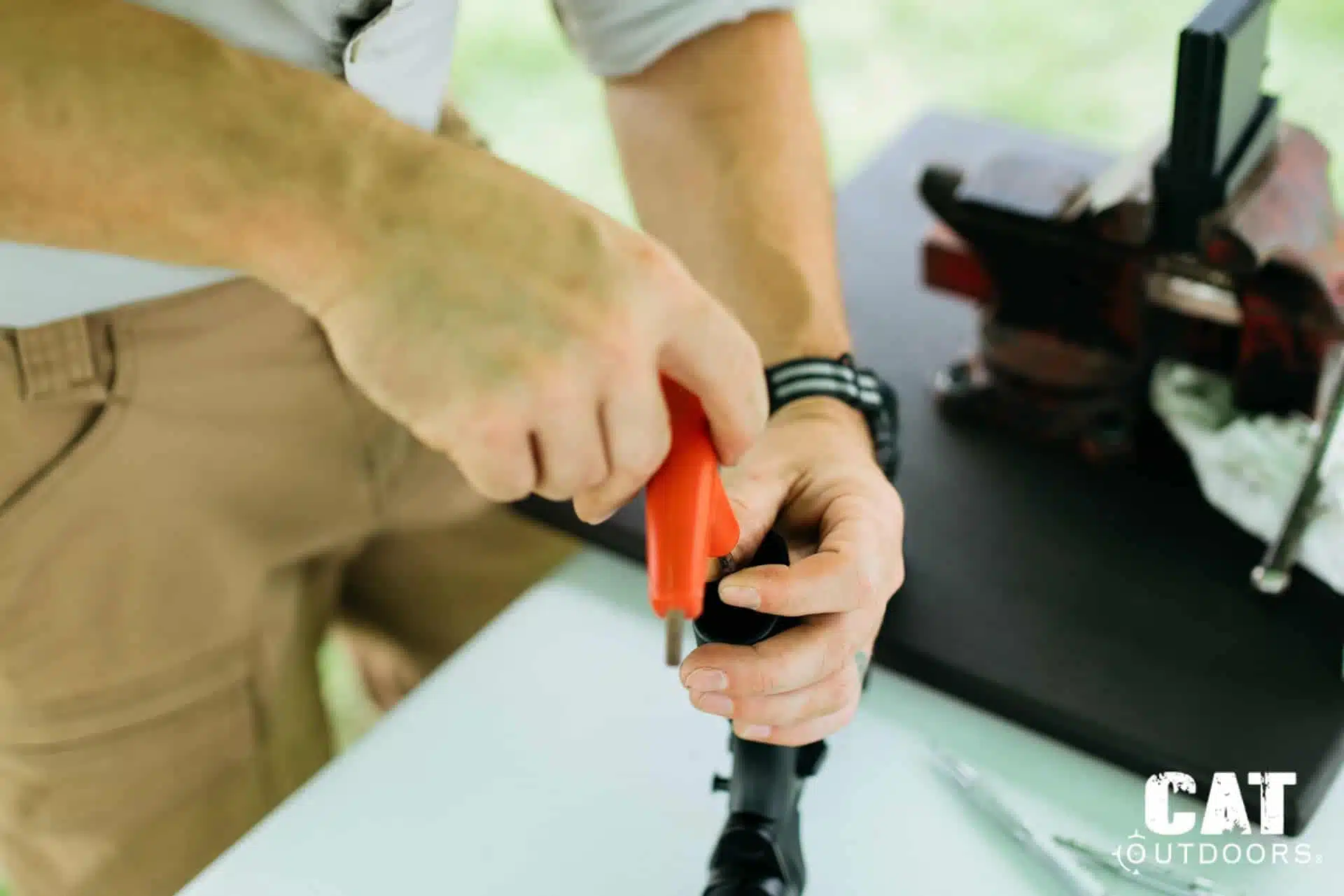 LaRue trigger swap at the range bench: driving the trigger pins with a T-handle