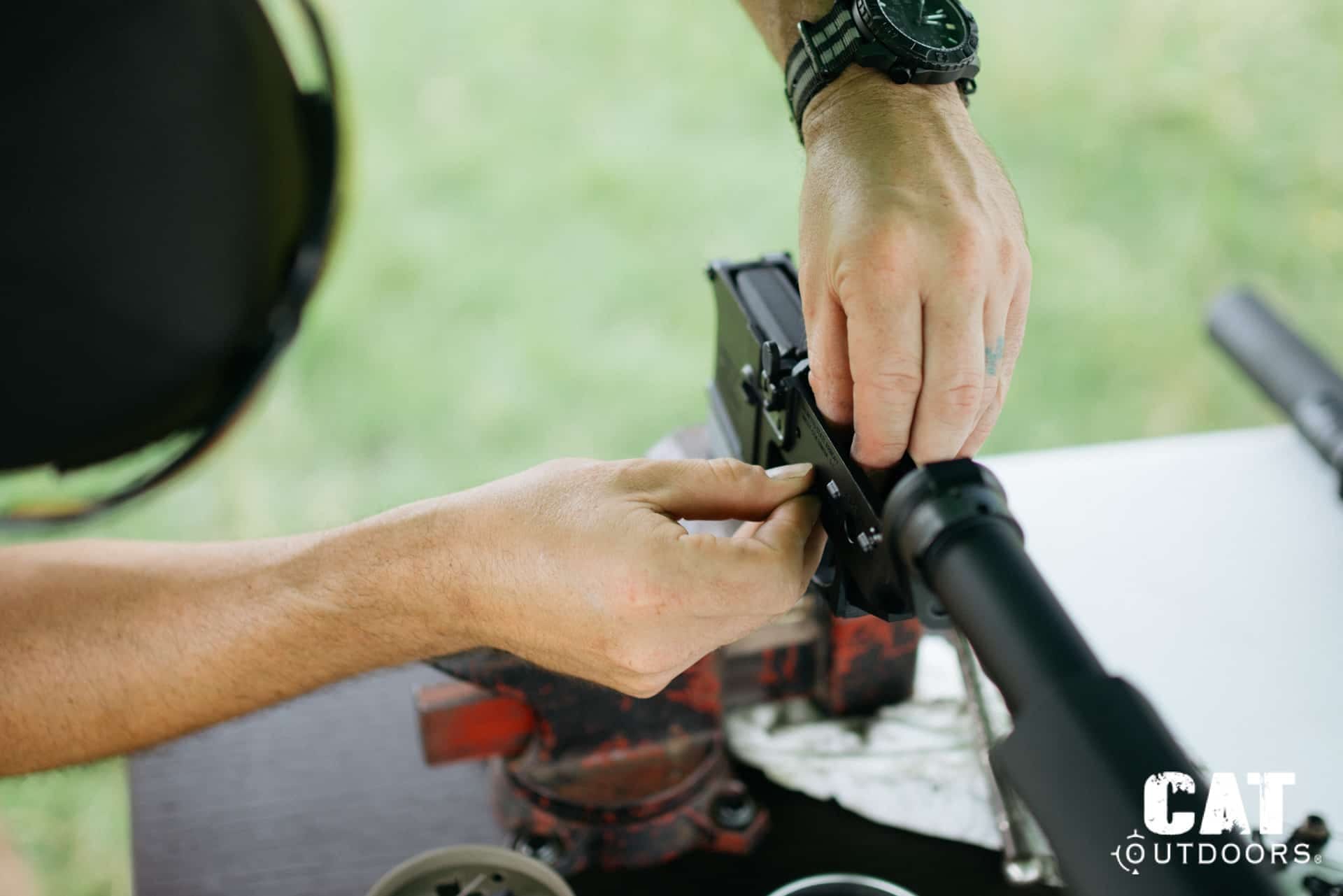 LaRue trigger swap: setting the new trigger group into the lower