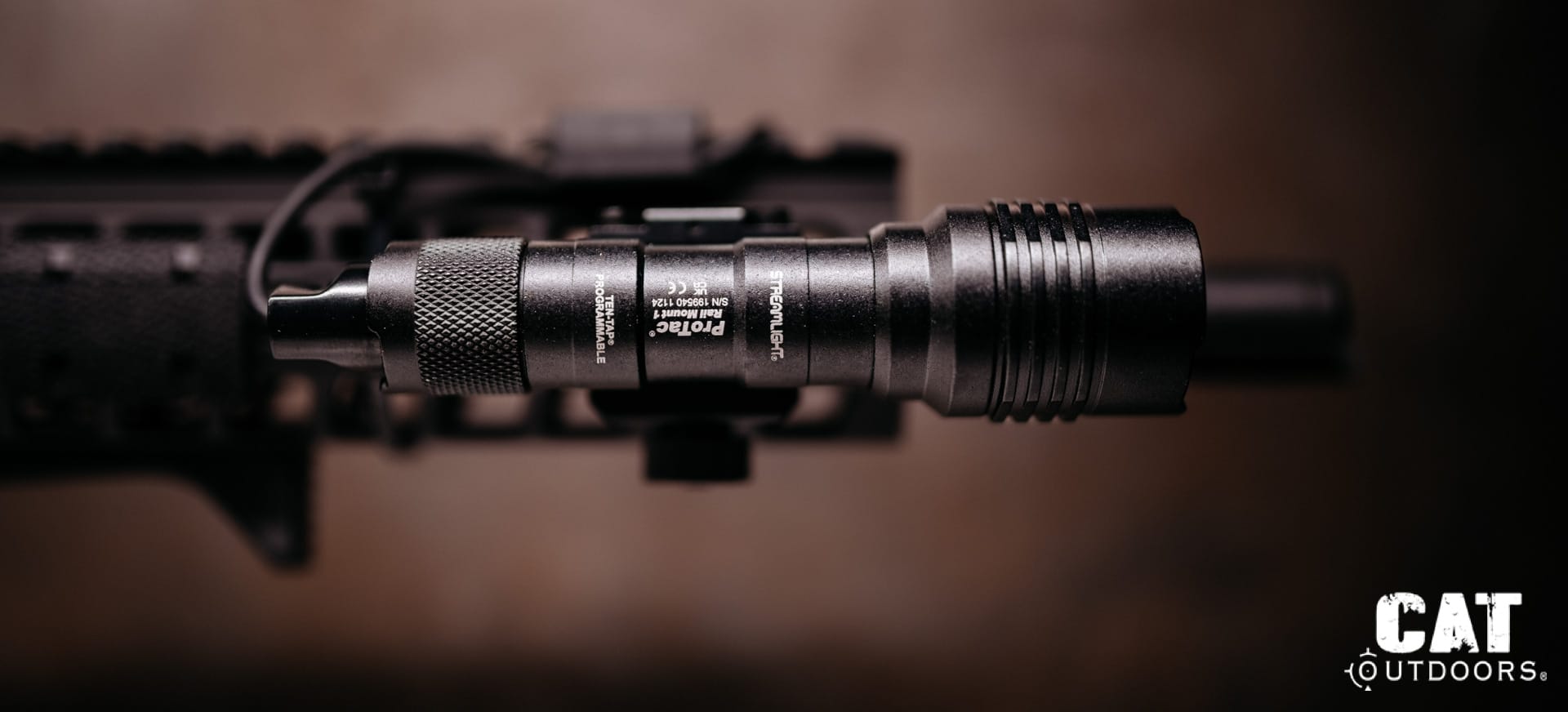 Streamlight ProTac Rail Mount 1 mounted on the handguard, close up