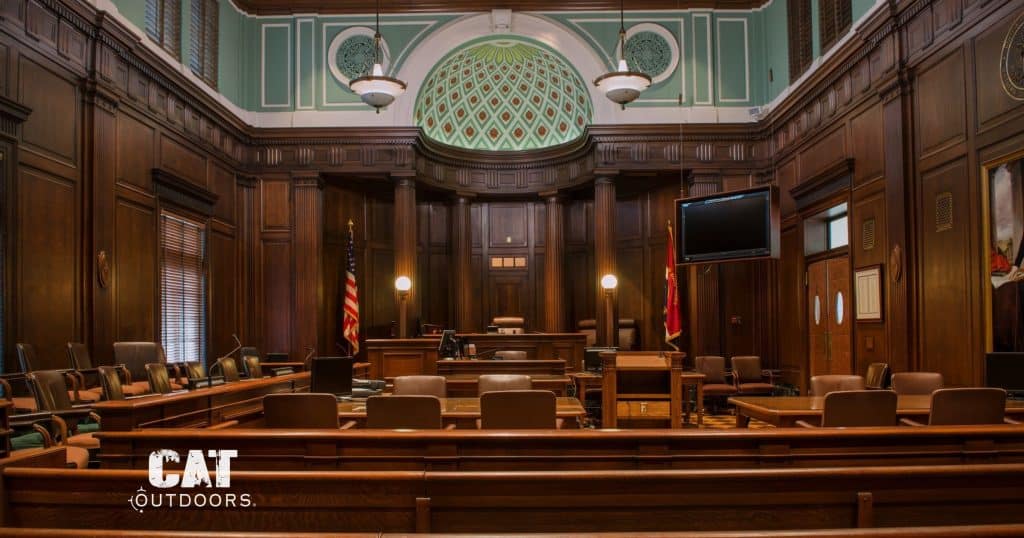 A federal courtroom. The Seventh Circuit upheld Illinois' AR-15 and magazine ban in Barnett v. Raoul.