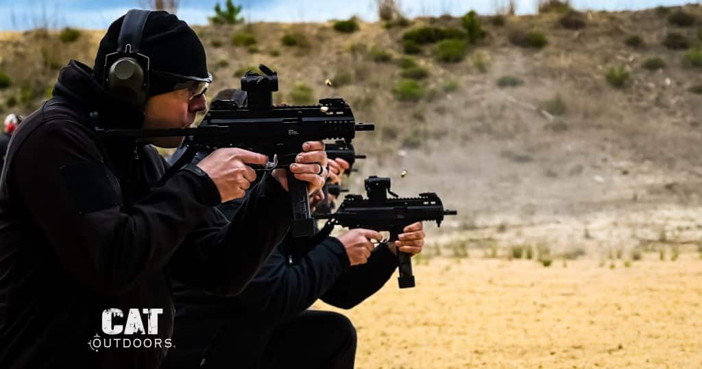 U.S. Army CID special agents fire B&T APC9K submachine guns during training