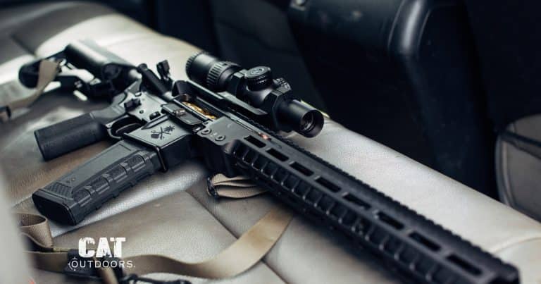 Semi-automatic AR-15 rifle with optic on a truck seat, the class of rifle covered by the Third Circuit ruling on New Jersey's assault weapons ban