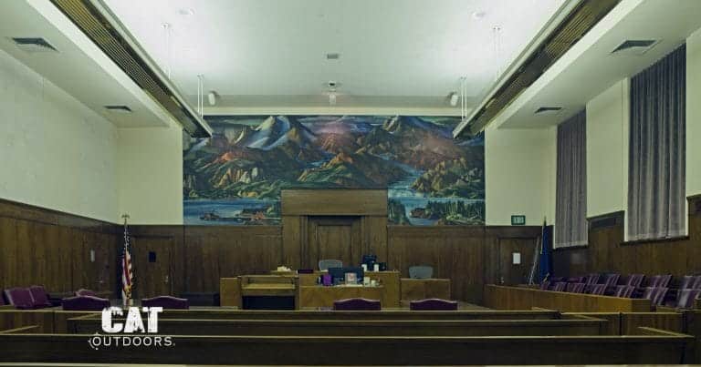 A federal courtroom. The Seventh Circuit's US v. Rose ruling requires a dangerousness finding before the mental-health gun ban applies for life.