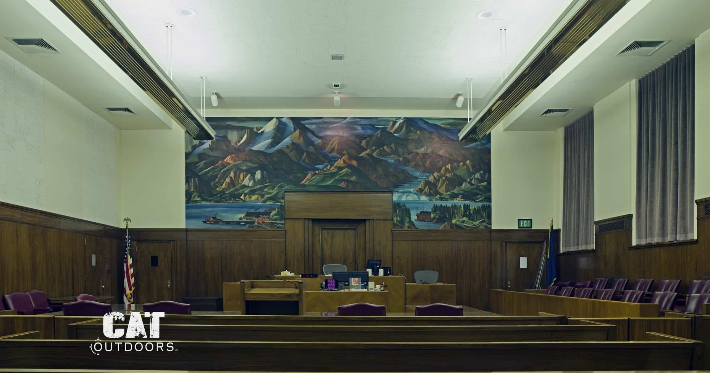 A federal courtroom. The Seventh Circuit's US v. Rose ruling requires a dangerousness finding before the mental-health gun ban applies for life.
