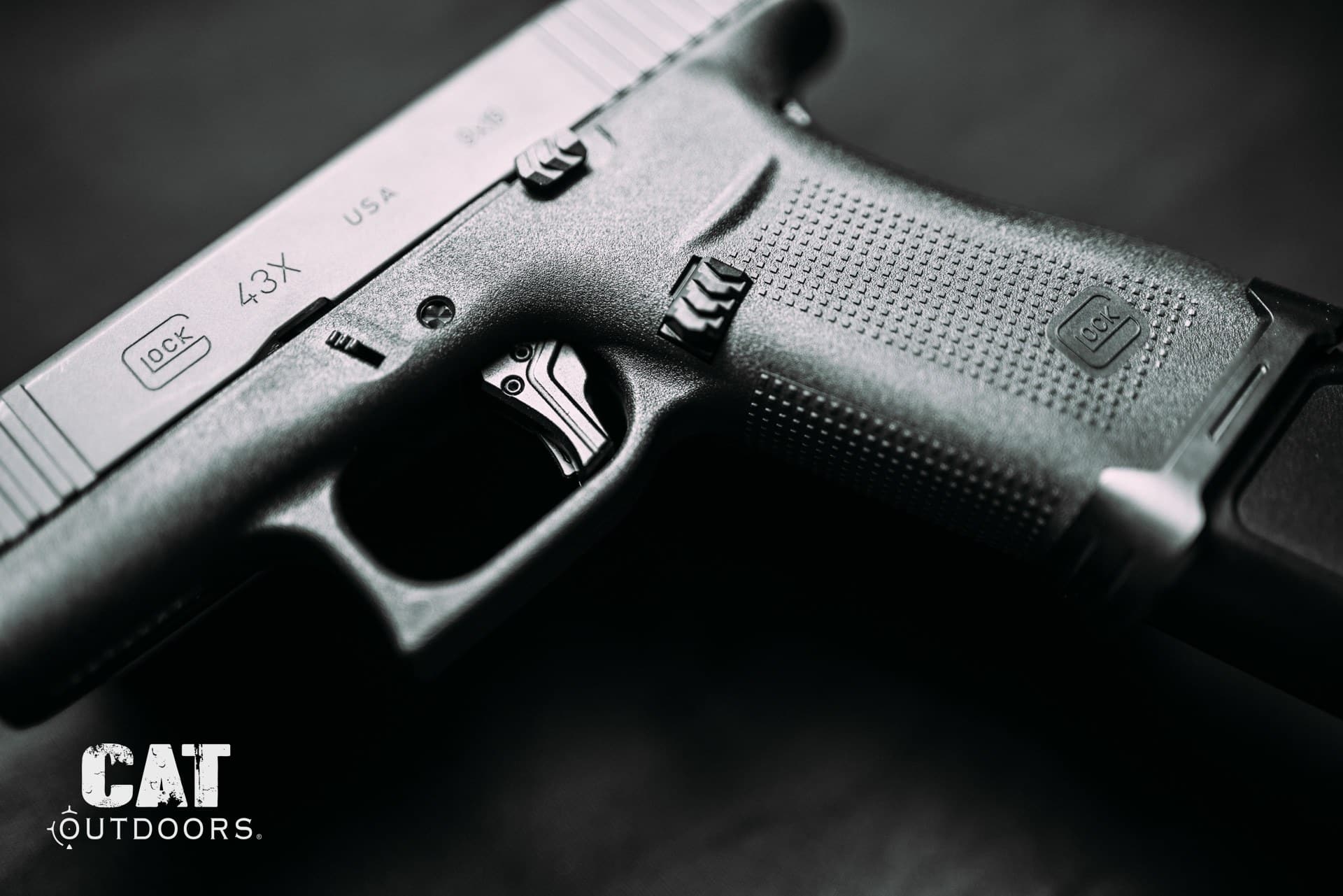 Close-up of a Glock 43X slide and trigger