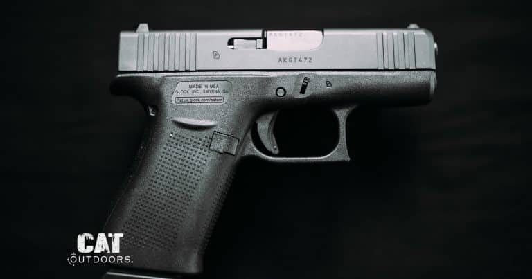Glock 43X pistol side profile on a black background