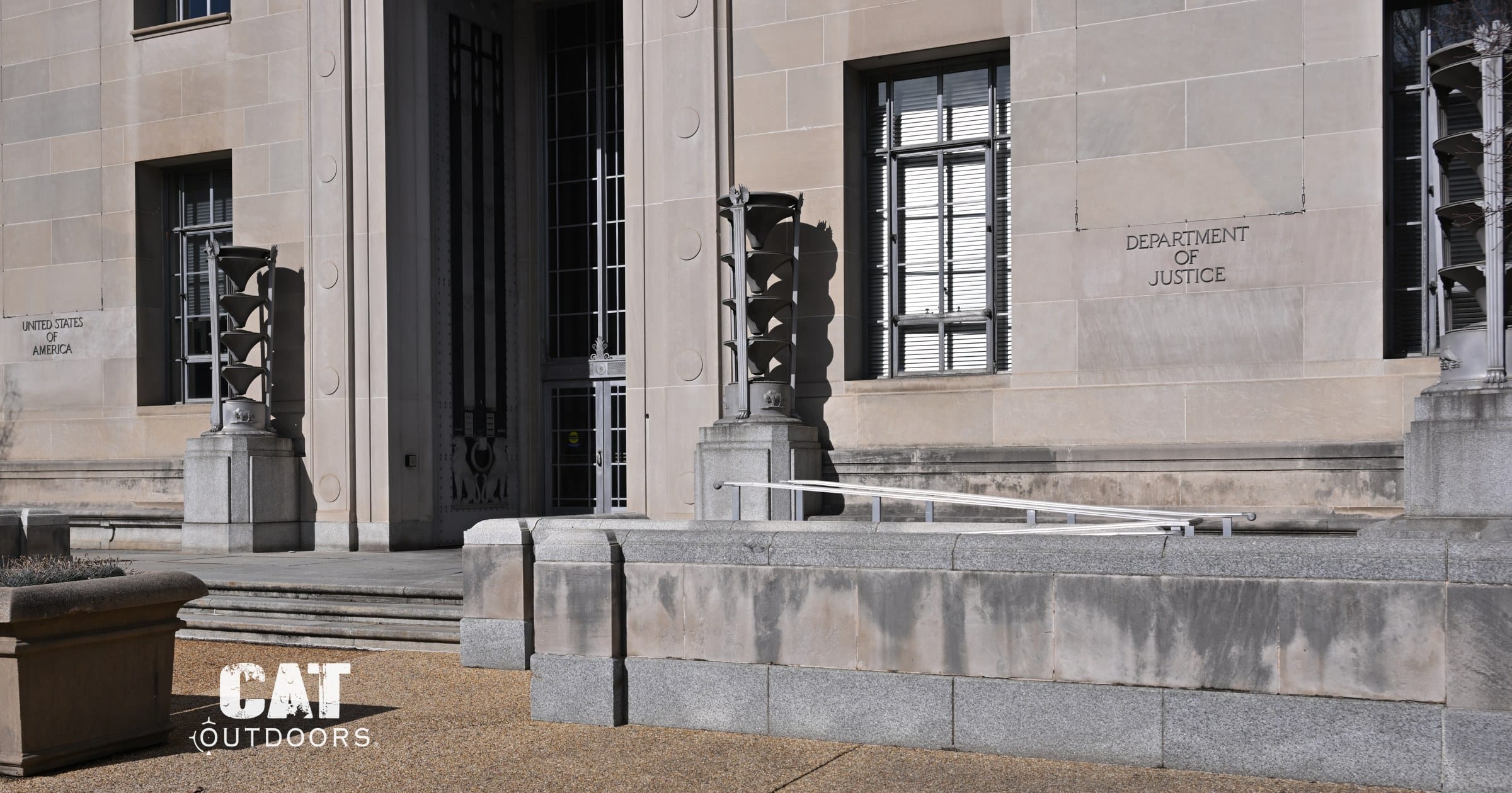 Entrance of the Department of Justice building in Washington, DC