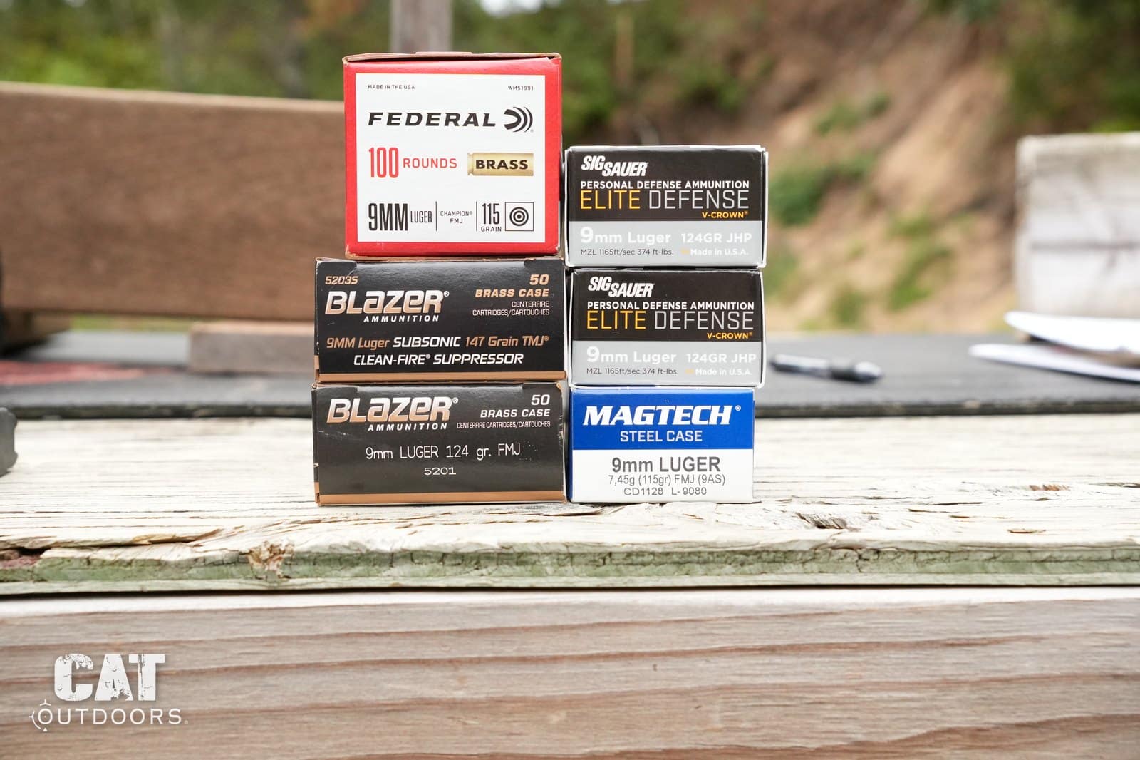 The ammo tested: Federal Champion 115 grain, SIG Elite Defense V-Crown 124 grain JHP, Blazer 124 grain, Blazer 147 grain subsonic and Magtech steel case