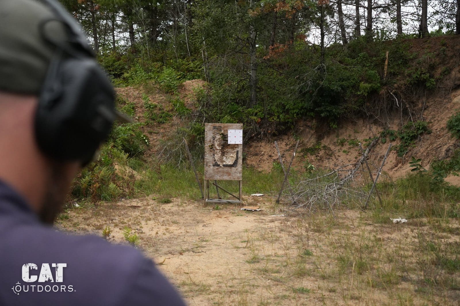 Looking over the shooter's shoulder at the target board downrange
