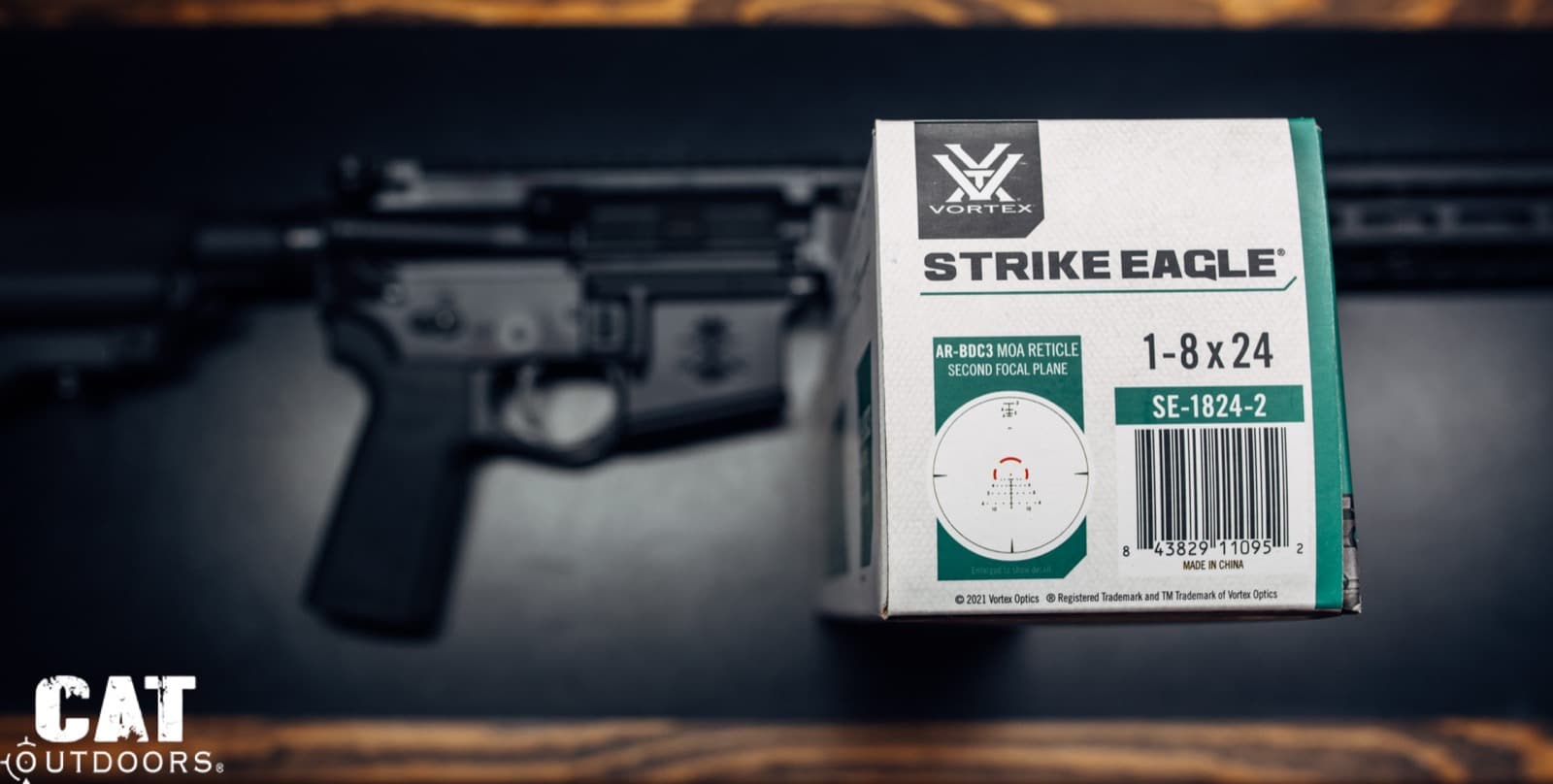 Vortex Strike Eagle 1-8x24 box label showing the SFP AR-BDC3 model, SE-1824-2