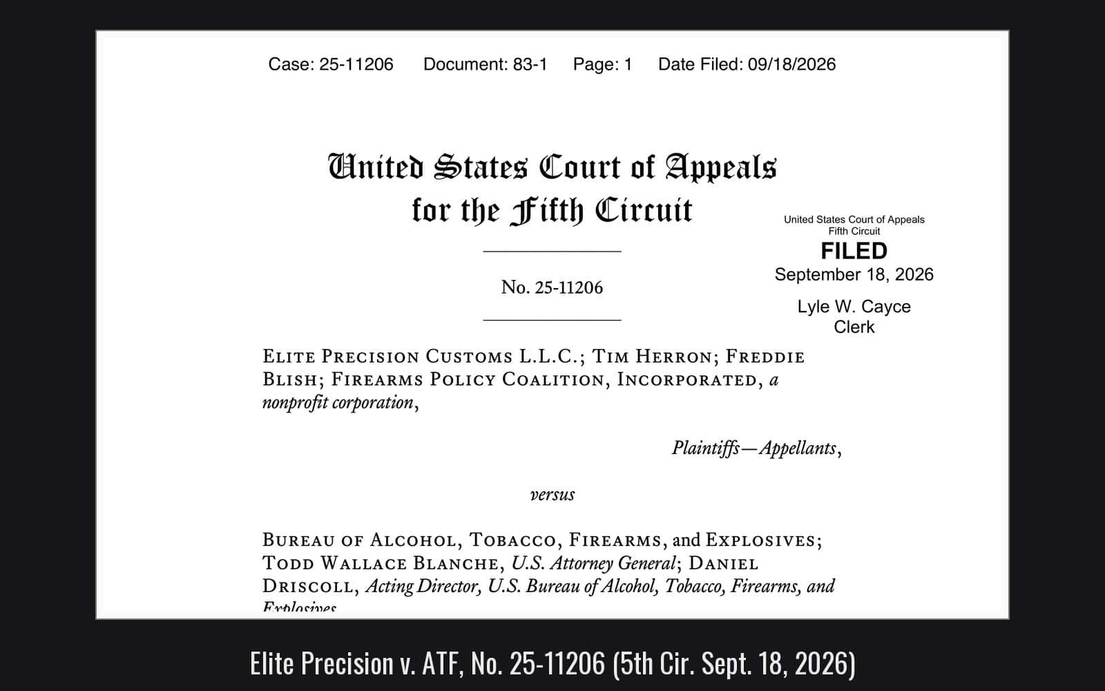 First page of the Fifth Circuit opinion in Elite Precision v. ATF