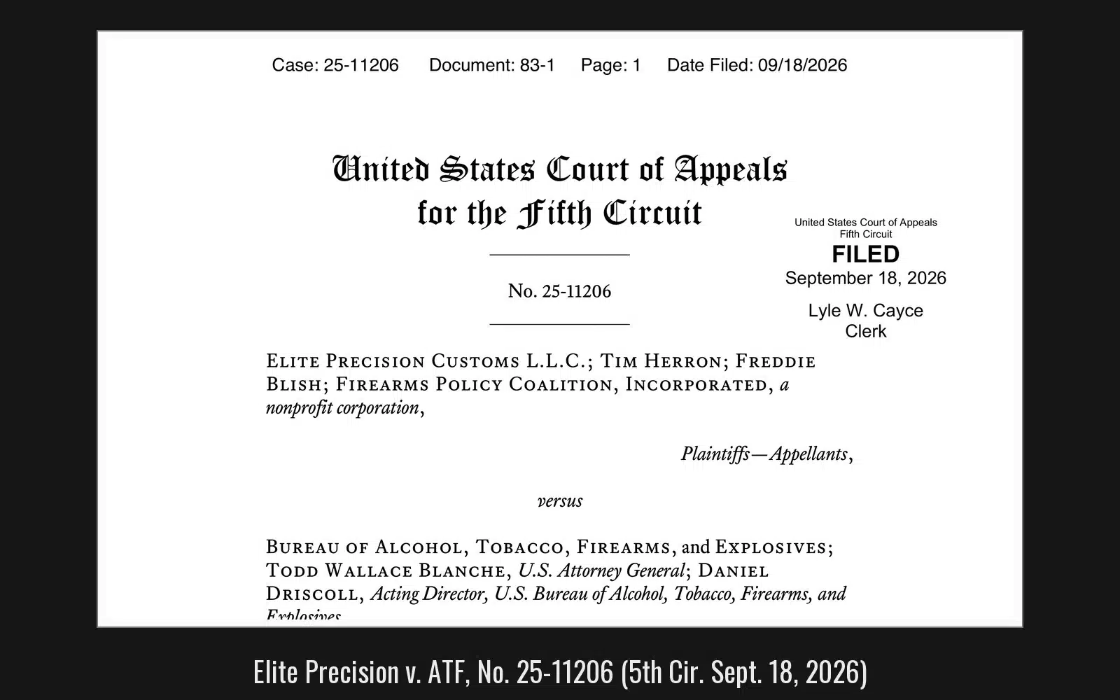 First page of the Fifth Circuit opinion in Elite Precision v. ATF