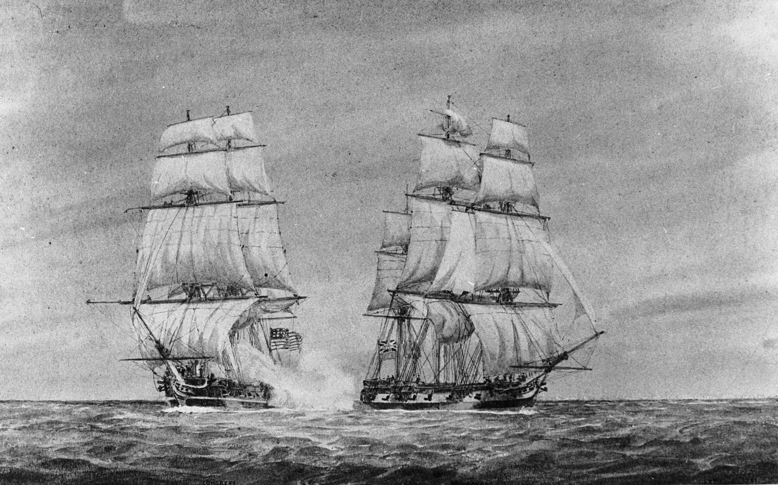 Circa-1783 depiction of the American privateer Congress engaging HMS Sloop Savage at sea