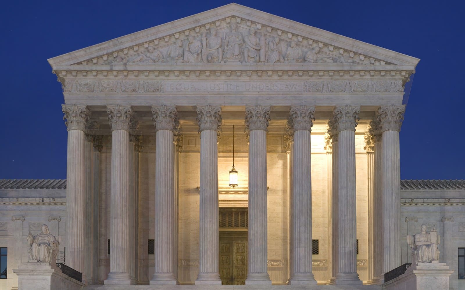 The United States Supreme Court building at dusk