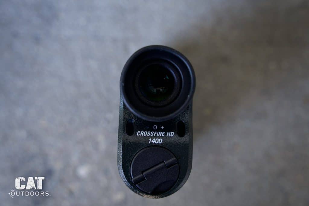 Eyepiece of the Crossfire HD 1400 showing the diopter adjustment scale