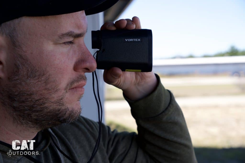 Ranging with the Vortex Crossfire HD 1400 held up to the eye