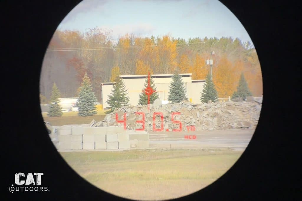 Crossfire HD 1400 red TOLED display reading 430.5 yards