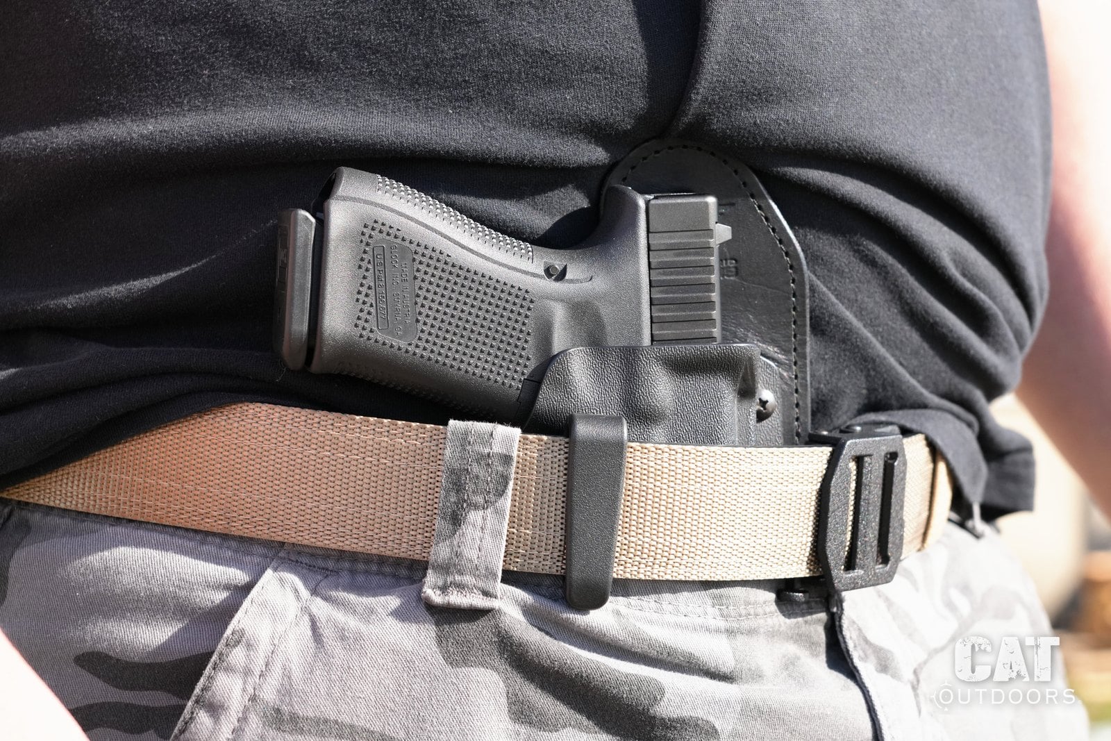 Hidden Hybrid holster carried at appendix on a KORE gun belt