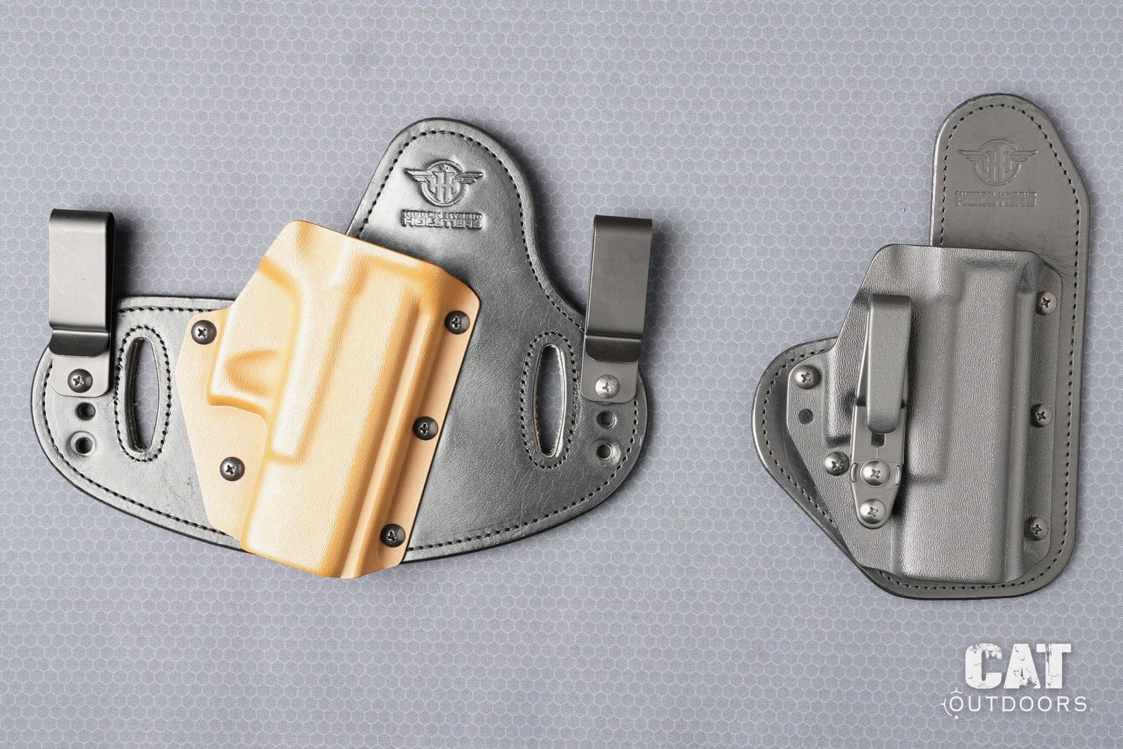 Hidden Hybrid Double Clip holster next to the Single Clip, Kydex sides up