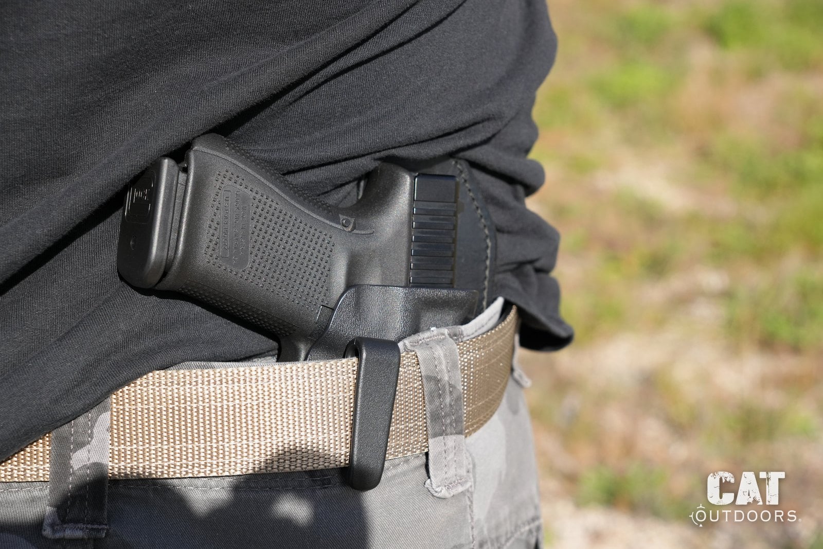 Hidden Hybrid holster carried at 5 o'clock on a KORE gun belt